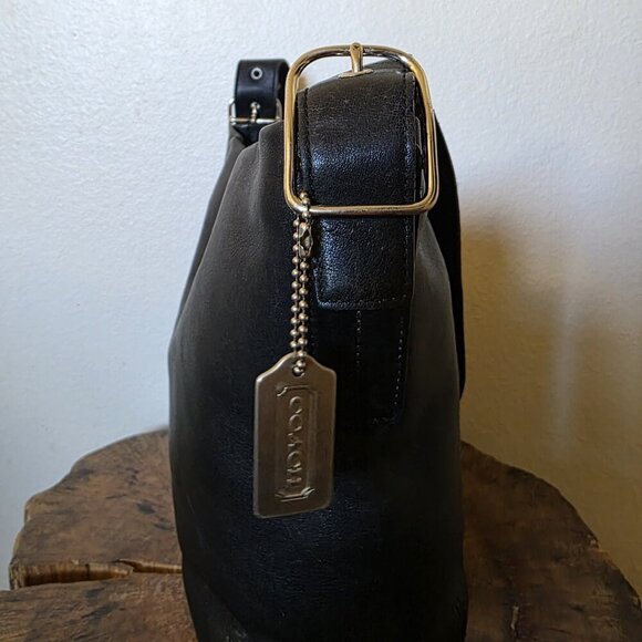 Vintage Coach Legacy Gloved Tan 9186 Black Leather Bucket Shoulder Bag Hobo - Picture 10 of 16